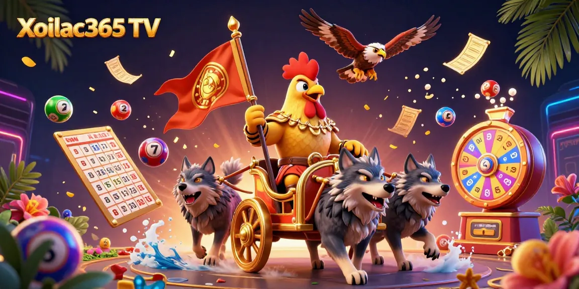 Experience thrilling live action on Xoilac365 TV as a rooster warlord leads an exciting scene filled with colorful lottery elements.