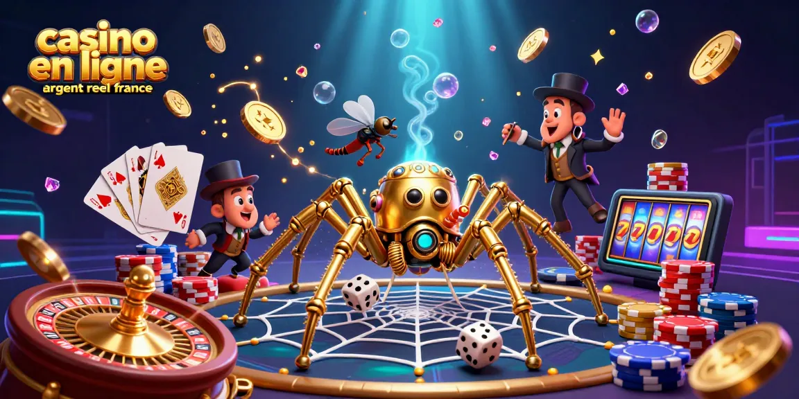 Plateforme de casino en ligne argent réel France, jouant avec des jetons d'or et une ambiance ludique