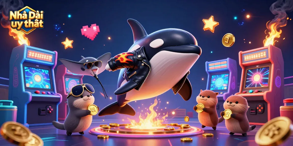 Engage with Nhà cái uy tín as orca and stingray join otters with gold coins in a vibrant 3D gambling scene.