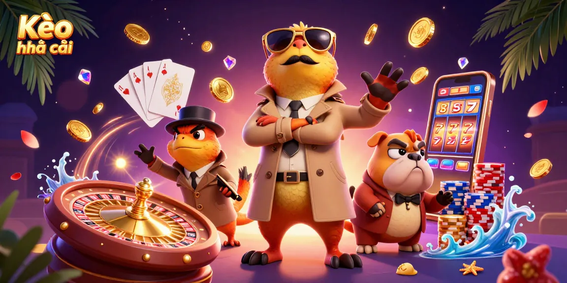 Bet on Kèo nhà cái with three raptors in disguise entering a VIP casino, surrounded by floating casino elements.