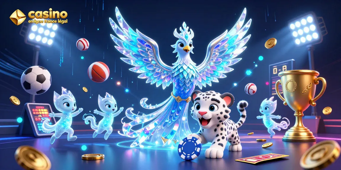 Jouez au casino en ligne France légal avec un phénix de glace et des sprites lumineux, entouré d'éléments de jeu dynamiques.