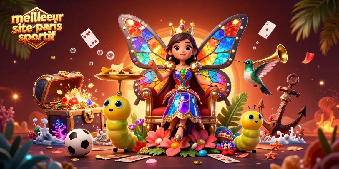 Le meilleur site de paris sportif présente une illustration captivante d'une reine papillon entourée d'éléments de paris sportifs.