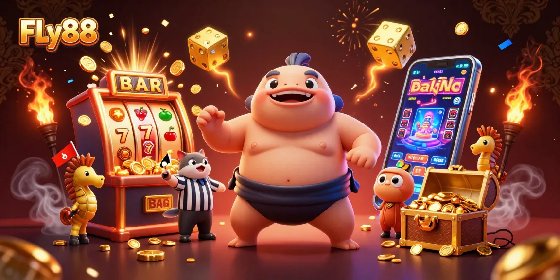 Engage with FLy88's vibrant casino world, featuring lively characters and thrilling gaming elements.